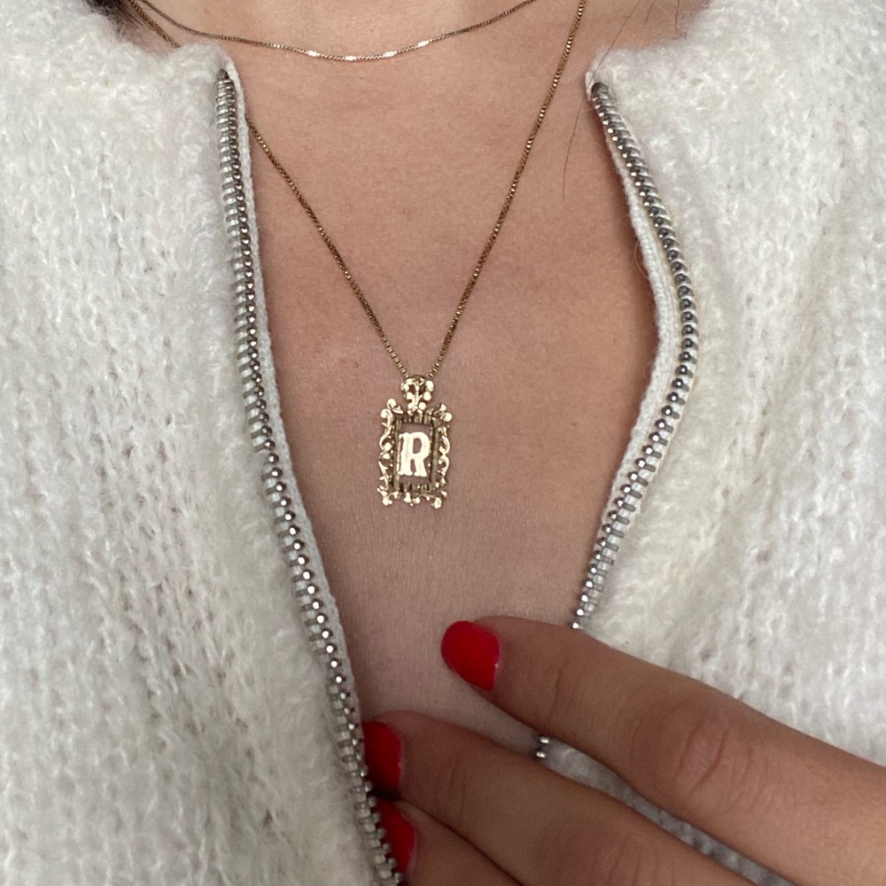 14k gold “R” pendant